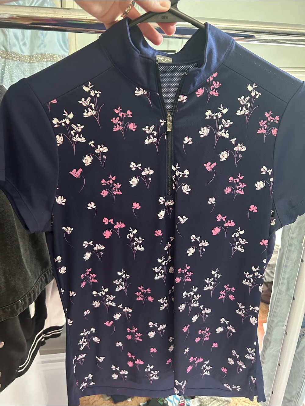 Callaway Navy Floral Short-Sleeve Athletic Top with Pink & White Flowers